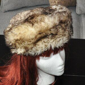 Vintage Cossack Lamb Wool Winter Hat Ivory & Brown Tip Cap Unisex Apres Ski
